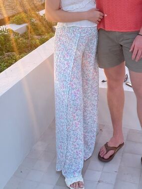 Billabong Floral Wide Leg Pants - Blue and Pink